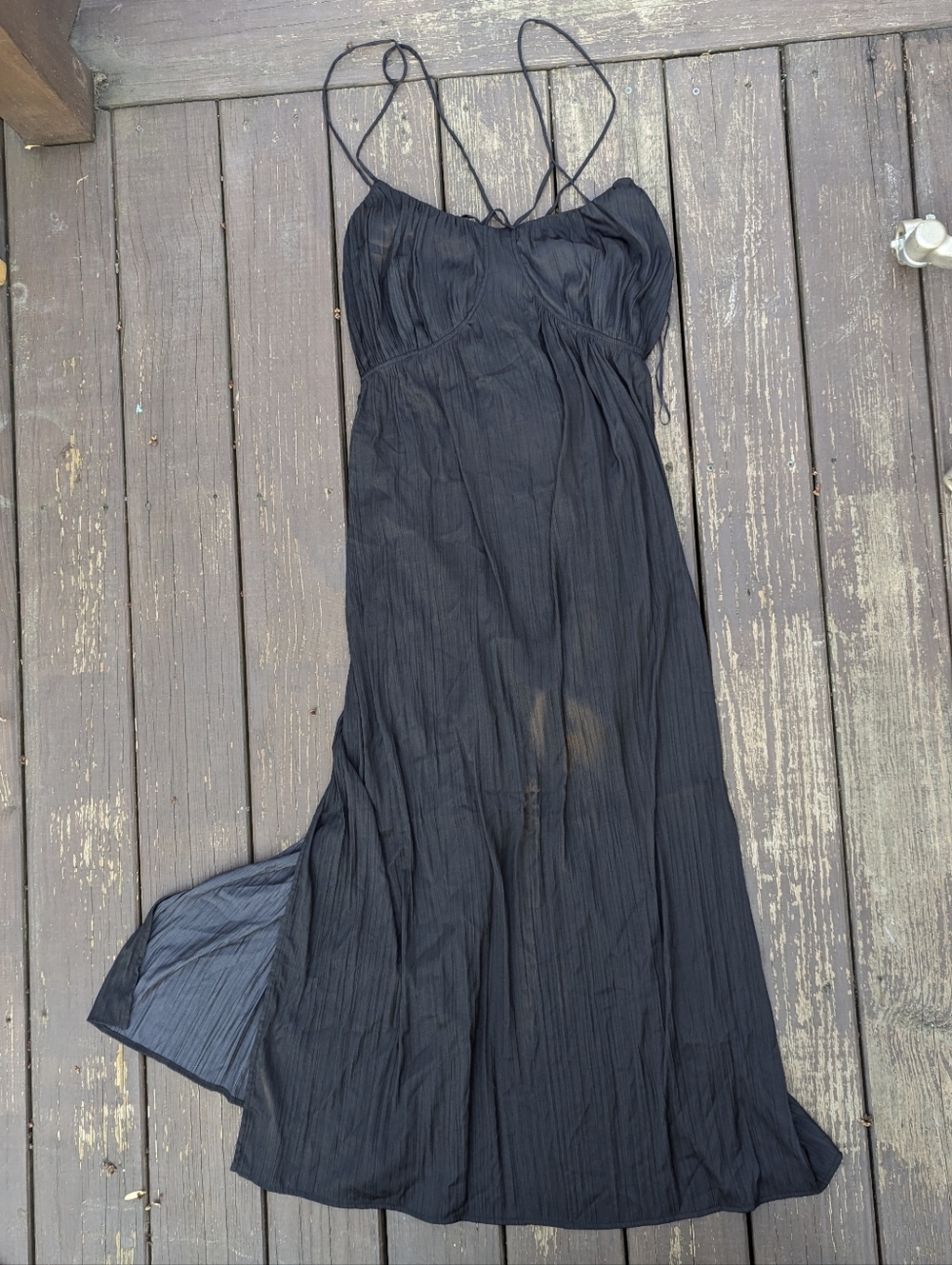 Anthropologie Black Strappy Maxi Sundress With Side Slit, Size 1X